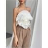 imageOYOANGLE Womens 3D Flower Decor Strapless Sleeveless Bandeau Top Slim Fit Solid Cropped Tube TopsBeige