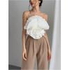 imageOYOANGLE Womens 3D Flower Decor Strapless Sleeveless Bandeau Top Slim Fit Solid Cropped Tube TopsBeige