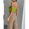 imageOYOANGLE Womens 3D Flower Decor Strapless Sleeveless Bandeau Top Slim Fit Solid Cropped Tube TopsGreen