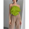 imageOYOANGLE Womens 3D Flower Decor Strapless Sleeveless Bandeau Top Slim Fit Solid Cropped Tube TopsGreen