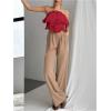 imageOYOANGLE Womens 3D Flower Decor Strapless Sleeveless Bandeau Top Slim Fit Solid Cropped Tube TopsRed