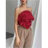 imageOYOANGLE Womens 3D Flower Decor Strapless Sleeveless Bandeau Top Slim Fit Solid Cropped Tube TopsRed