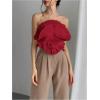 imageOYOANGLE Womens 3D Flower Decor Strapless Sleeveless Bandeau Top Slim Fit Solid Cropped Tube TopsRed