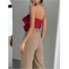 imageOYOANGLE Womens 3D Flower Decor Strapless Sleeveless Bandeau Top Slim Fit Solid Cropped Tube TopsRed