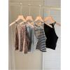 imageOYOANGLE Womens 4 Pack Leopard Print Crew Neck Cami Top Striped Sleeveless Crop Tank TopsBlack Brown Grey