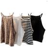 imageOYOANGLE Womens 4 Pack Leopard Print Crew Neck Cami Top Striped Sleeveless Crop Tank TopsBlack and White