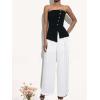 imageOYOANGLE Womens Button Front Strapless Top Asymmetrical Slit Hem Fitted Bandeau Going Out TopsBlack
