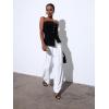 imageOYOANGLE Womens Button Front Strapless Top Asymmetrical Slit Hem Fitted Bandeau Going Out TopsBlack