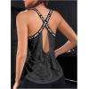 imageOYOANGLE Womens Camo Print Criss Cross Backless Sports Tank Tops Scoop Neck Workout Sleeveless Athletic ShirtsBlack