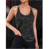imageOYOANGLE Womens Camo Print Criss Cross Backless Sports Tank Tops Scoop Neck Workout Sleeveless Athletic ShirtsBlack