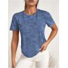 imageOYOANGLE Womens Camo Print Mesh Short Sleeve Workout Tops Curved Hem Sports Tee Shirts Exercise Active TopsBlue