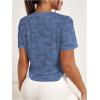 imageOYOANGLE Womens Camo Print Mesh Short Sleeve Workout Tops Curved Hem Sports Tee Shirts Exercise Active TopsBlue