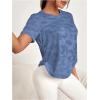 imageOYOANGLE Womens Camo Print Mesh Short Sleeve Workout Tops Curved Hem Sports Tee Shirts Exercise Active TopsBlue
