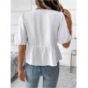 imageOYOANGLE Womens Contrast Binding Bow Front Peplum Blouse Crew Neck Puff Short Sleeve Y2K Babydoll TopBlack and White