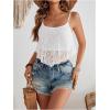 imageOYOANGLE Womens Contrast Lace Double Layers Camisoles Spaghetti Strap Ruffle Asymmetrical Hem Cami Crop TopsWhite