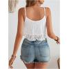 imageOYOANGLE Womens Contrast Lace Double Layers Camisoles Spaghetti Strap Ruffle Asymmetrical Hem Cami Crop TopsWhite
