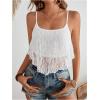 imageOYOANGLE Womens Contrast Lace Double Layers Camisoles Spaghetti Strap Ruffle Asymmetrical Hem Cami Crop TopsWhite