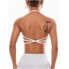 imageOYOANGLE Womens Criss Cross Backless Halter Sports Bra Padded Workout Yoga Bras Athletic Cami Cop TopWhite