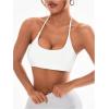 imageOYOANGLE Womens Criss Cross Backless Halter Sports Bra Padded Workout Yoga Bras Athletic Cami Cop TopWhite