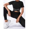 imageOYOANGLE Womens Criss Cross Letter Tape Sports Crop Top Cut Out Crew Neck Fitted TShirts Athletic Tight ShirtsBlack
