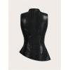 imageOYOANGLE Womens Crocodile Embossed PU Leather Mock Neck Tank Top Ruched Asymmetrical Hem Sleeveless TopsBlack