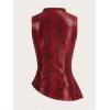imageOYOANGLE Womens Crocodile Embossed PU Leather Mock Neck Tank Top Ruched Asymmetrical Hem Sleeveless TopsRed