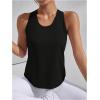 imageOYOANGLE Womens Cut Out Sleeveless Racer Back Round Neck Sports Tank Top Solid Athletic Yoga TopsBlack