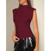 imageOYOANGLE Womens Elegant Mock Neck Ruched Tank Top Sleeveless Business Casual Work TopsMaroon