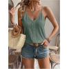 imageOYOANGLE Womens Eyelet Embroidery Cami Tank Tops Spaghetti Strap V Neck Casual Vacation Button Decor CamisolesGreen
