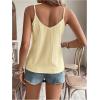 imageOYOANGLE Womens Eyelet Embroidery Cami Tank Tops Spaghetti Strap V Neck Casual Vacation Button Decor CamisolesYellow