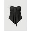 imageOYOANGLE Womens Floral Embroidery Knot Front Strapless Tube Top Party Asymmetrical Hem Flowy Bandeau TopsBlack