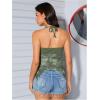 imageOYOANGLE Womens Floral Print Contrast Lace Tie Backless Halter Cami Top Asymmetrical Hem Tank TopsArmy Green