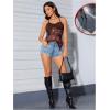 imageOYOANGLE Womens Floral Print Contrast Lace Tie Backless Halter Cami Top Asymmetrical Hem Tank TopsBrown