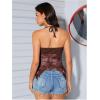 imageOYOANGLE Womens Floral Print Contrast Lace Tie Backless Halter Cami Top Asymmetrical Hem Tank TopsBrown