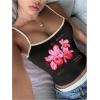 imageOYOANGLE Womens Floral Print Y2K Camisoles Spaghetti Strap Slim Fit Crop Tank TopsBlack