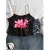 imageOYOANGLE Womens Floral Print Y2K Camisoles Spaghetti Strap Slim Fit Crop Tank TopsBlack