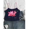 imageOYOANGLE Womens Floral Print Y2K Camisoles Spaghetti Strap Slim Fit Crop Tank TopsDeep Blue