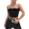 imageOYOANGLE Womens Fuzzy Trim Strapless Sleeveless Solid Fitted Bandeau Crop Tube TopBlack