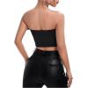 imageOYOANGLE Womens Fuzzy Trim Strapless Sleeveless Solid Fitted Bandeau Crop Tube TopBlack
