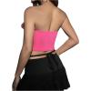 imageOYOANGLE Womens Fuzzy Trim Strapless Sleeveless Solid Fitted Bandeau Crop Tube TopHot Pink