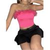 imageOYOANGLE Womens Fuzzy Trim Strapless Sleeveless Solid Fitted Bandeau Crop Tube TopHot Pink