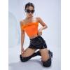 imageOYOANGLE Womens Fuzzy Trim Strapless Sleeveless Solid Fitted Bandeau Crop Tube TopOrange