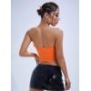 imageOYOANGLE Womens Fuzzy Trim Strapless Sleeveless Solid Fitted Bandeau Crop Tube TopOrange