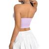 imageOYOANGLE Womens Fuzzy Trim Strapless Sleeveless Solid Fitted Bandeau Crop Tube TopPurple