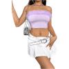 imageOYOANGLE Womens Fuzzy Trim Strapless Sleeveless Solid Fitted Bandeau Crop Tube TopPurple