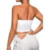 imageOYOANGLE Womens Fuzzy Trim Strapless Sleeveless Solid Fitted Bandeau Crop Tube TopWhite