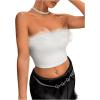 imageOYOANGLE Womens Fuzzy Trim Strapless Sleeveless Solid Fitted Bandeau Crop Tube TopWhite