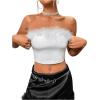imageOYOANGLE Womens Fuzzy Trim Strapless Sleeveless Solid Fitted Bandeau Crop Tube TopWhite
