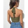 imageOYOANGLE Womens Glitter Sparkly Sleeveless Tie Backless Ruched Crop Halter Tops Party ClubwearArmy Green