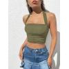 imageOYOANGLE Womens Glitter Sparkly Sleeveless Tie Backless Ruched Crop Halter Tops Party ClubwearArmy Green
